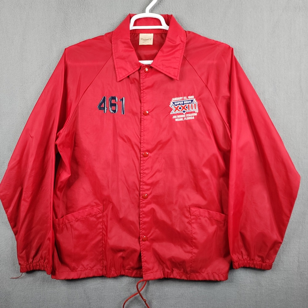 Vintage Super Bowl XXIII 1989 Miami Florida Red Nylon Jacket L Auburn Sportswear